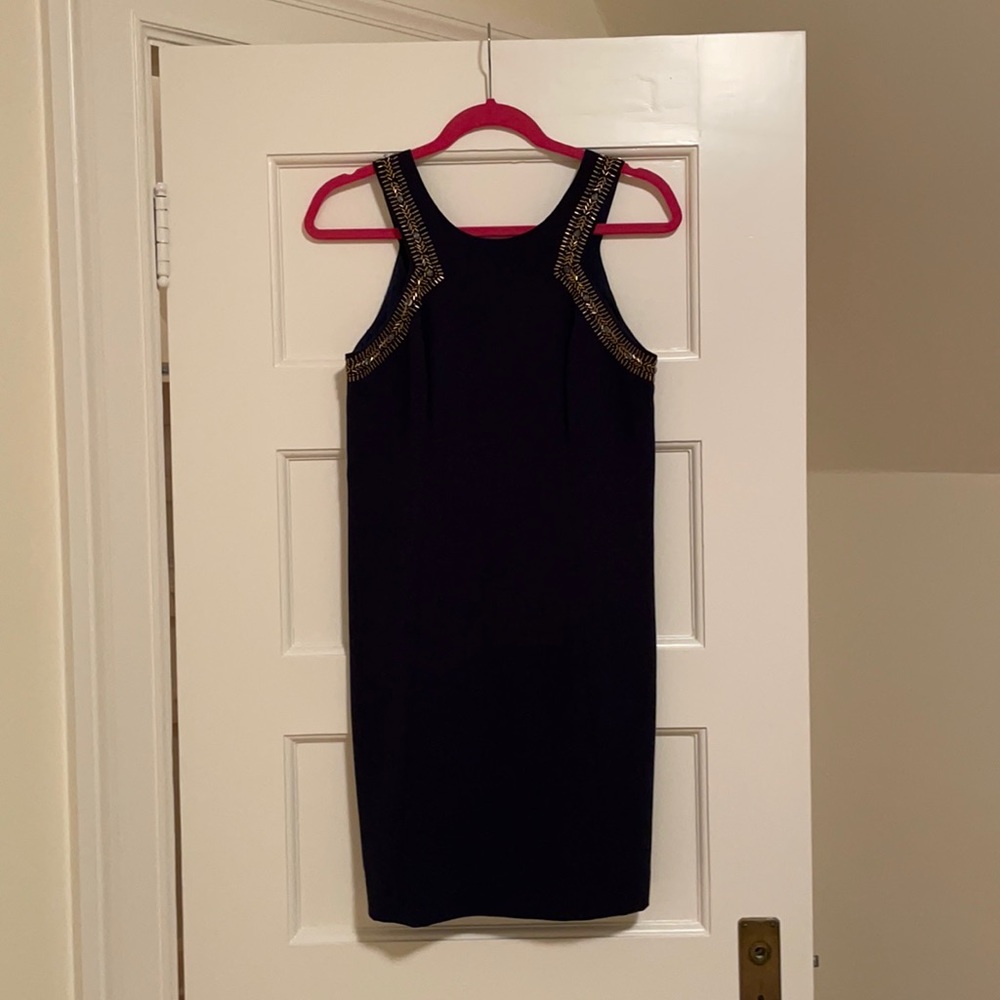Lilly Pullitzer navy dress with gold beading